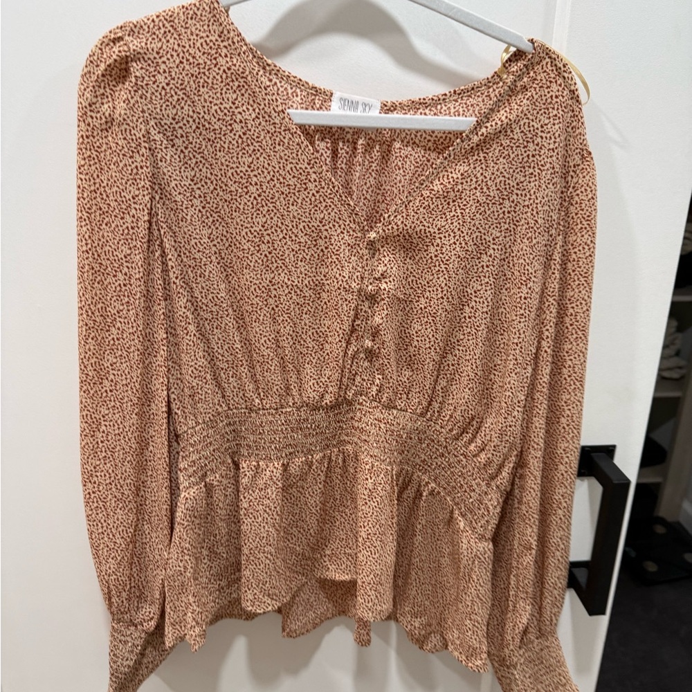 Sienna Sky Tan Patterned Blouse